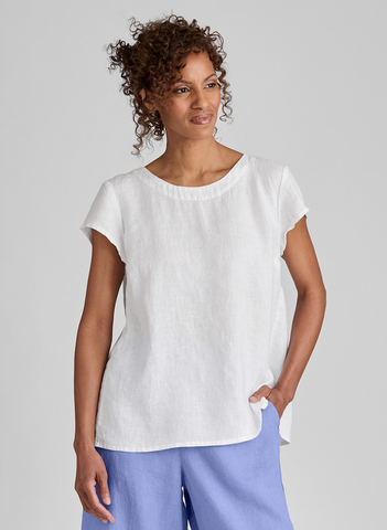 Tuck Back Tee, shown in White, size Small.  100% European Linen.