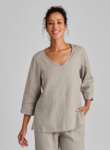 V Pullover, shown in Natural, size Small.  100% Linen.
