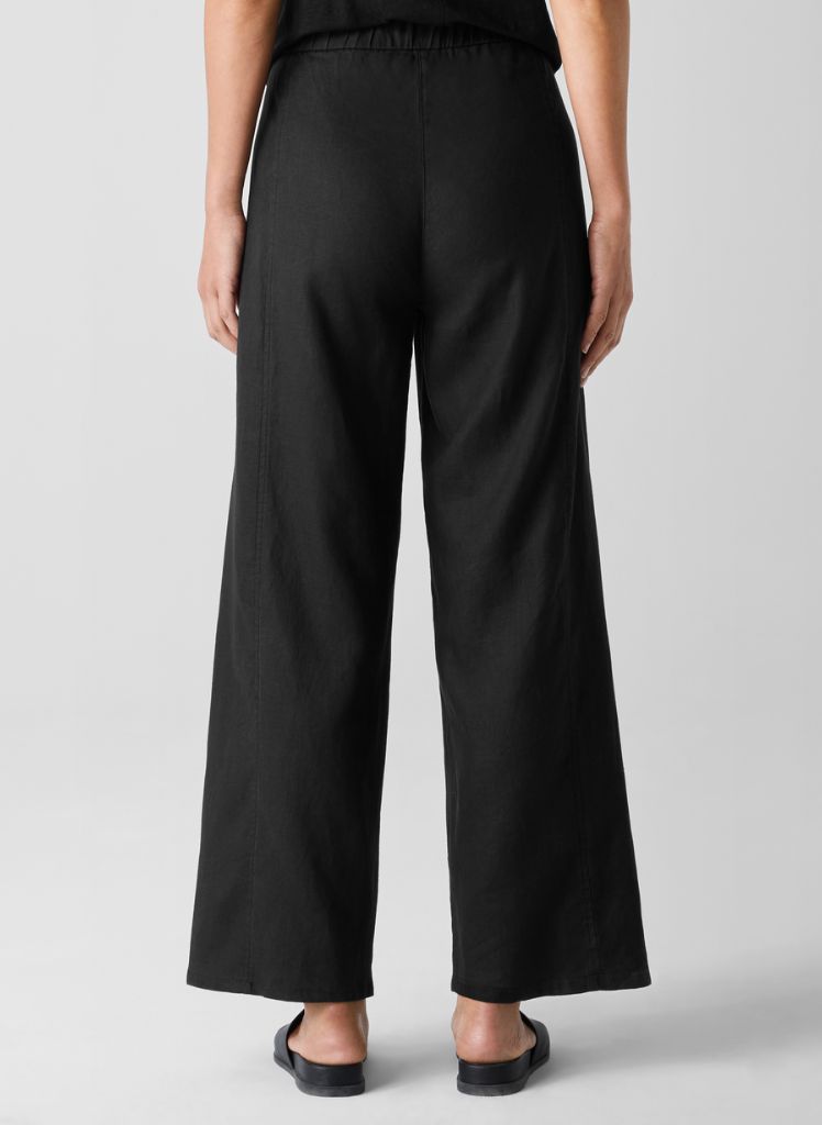 Wide Ankle Pant, shown in Black (on the reverse), size XS on 5'9" model.  100% Organic Linen.
