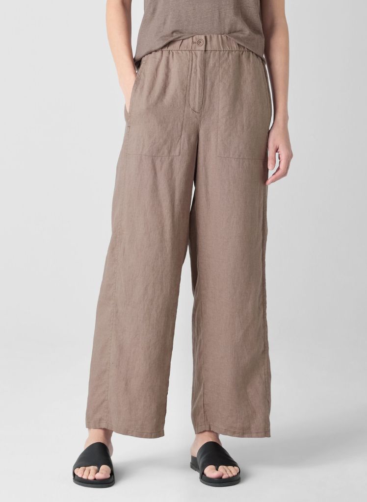 Wide Ankle Pant, shown in Cocoa, size XS on 5'9" model.  100% Organic Linen.