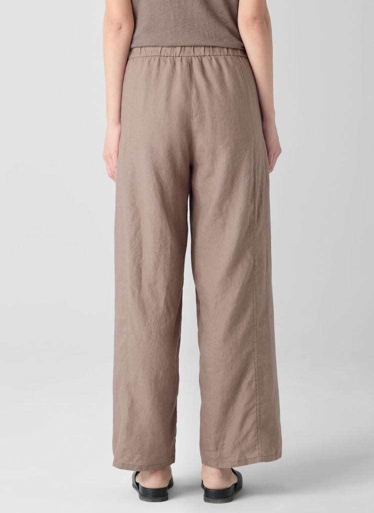 Wide Ankle Pant, shown in Cocoa (on the reverse), size XS on 5'9" model.  100% Organic Linen.