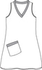 Live In Tunic, detailed sketch shown.  The body of this tunic is 100% Linen, but the shaded areas represent the Cotton Knit trim (neckline, armholes, top edge of pocket)