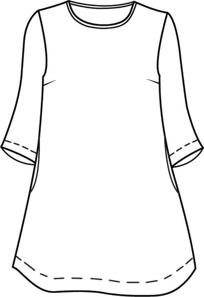 Muse Tunic, 3/4 sleeve tunic, with a high rounded neckline, with a rounded hemline and side seam pockets.  100% Linen, Available in 6 Solid Colors, in Women's regular and plus sizes, FLAX Weddings 2022. 