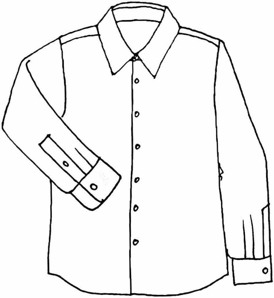 Men's Shirt (sketch shown) - a collared button-down linen blouse, long sleeves with button cuffs and a shirttail hem.