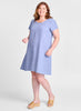 Garden Party Dress, shown in Bluebell. Model is 5'9" tall, wearing size Medium. 100% Linen.
