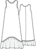 Cascading Dress, detailed sketch.  100% Linen body, with 100% Linen Gauze along the hem. 