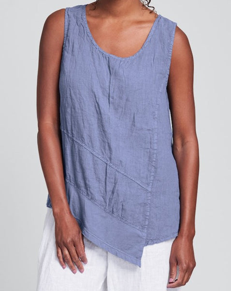 Astoria Tank (shown in Indigo) by FLAX, Urban's signature crinkled Linen, in Regular and Plus sizes.