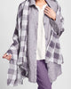 Grande Scarf (Plum Plaid) + Daily Duster (not available in Plum Yarn Dye, shown) + True Tunic (solid White) + Pocketed Ankle Pant (solid Plum), 100% Linen, by FLAX.  Classics Two 2020 + Fall Traveler 2020