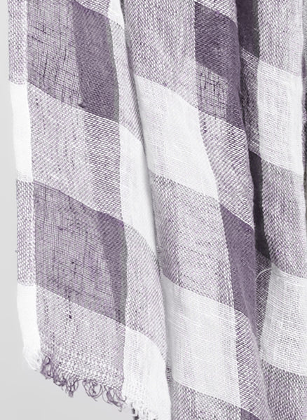 Grande Scarf (shown in Plum Plaid), 100% Lightweight Linen Gauze, oversized scarf/shawl, large plaid design, with fringe finish, by FLAX.  Collection:  Fall Traveler 2020