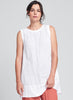 Roadie Tunic (shown in White), Sleeveless Tunic, woven in Urban's signature crinkled Linen, high round neckline in soft cotton knit, with side seam pockets, in FLAX sizes P-XL.  FLAX Urban 2020.