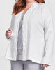 Alluring Blouse (shown in White) layered over the Gauzy Tank (in Platinum), Model is 5'9" tall, wearing size Medium. 100% Linen.