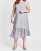 Cascading Dress (shown in Platinum, Grey).  Model is 5'9" tall, wearing size Medium.