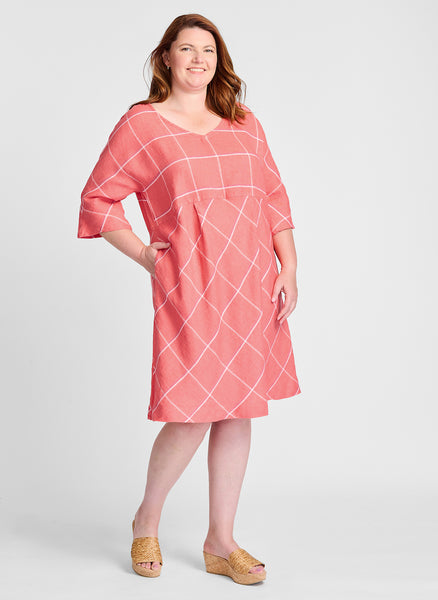 Dolman Dress (shown in Salmon Tattersall).  Model is 5'9" tall, wearing size Medium.