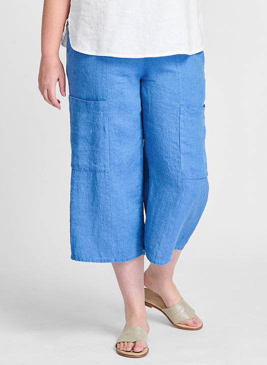 Flattering Crop (shown in Royal Yarn Dye).  Model is 5'9" tall, wearing size Medium.