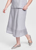 Gauzy Skirt, shown in Platinum (Grey). Model is approximately 5'9" tall, wearing size Medium. 100% Linen with wide border in 100% Linen Gauze. Available in 3 Solid Colors, in women's regular and plus sizes, FLAX Weddings 2022.