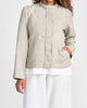Military Jacket (shown in Natural)- featuring the hidden button closure and stand up collar, chest and side pocket detail
