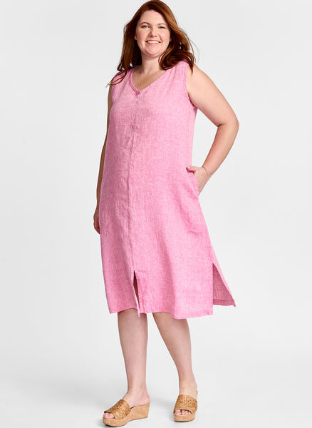 Jewel Dress, shown in Magenta Yarn Dye. Model is 5'9" tall, wearing size Medium.