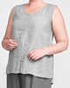 Open Tank (shown in Grey Stripe) - sleeveless tank with a v-neckline and hem slits in front and sides, 100% Linen, preshrunk, machine washable. FLAX de Soleil 2022  Edit alt text