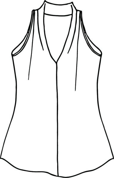 RSVP Tank, detailed sketch shown.  Featuring shaping seams that come down from the shoulder, and a center seam down the front.  100% European Linen.