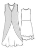 Special Dress (detailed sketch shown) - sleeveless linen dress cut on the bias, with shaping seams, and ruffle detail on the v-neckline and the back hem.  100% Linen, FLAX de Soleil 2022.