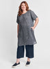 Tempo Tunic (shown in Navy Gauze) layered over the Floods (in solid Midnight, Navy).  Model is 5'9" tall, wearing size Medium.  FLAX En-Core 2022.
