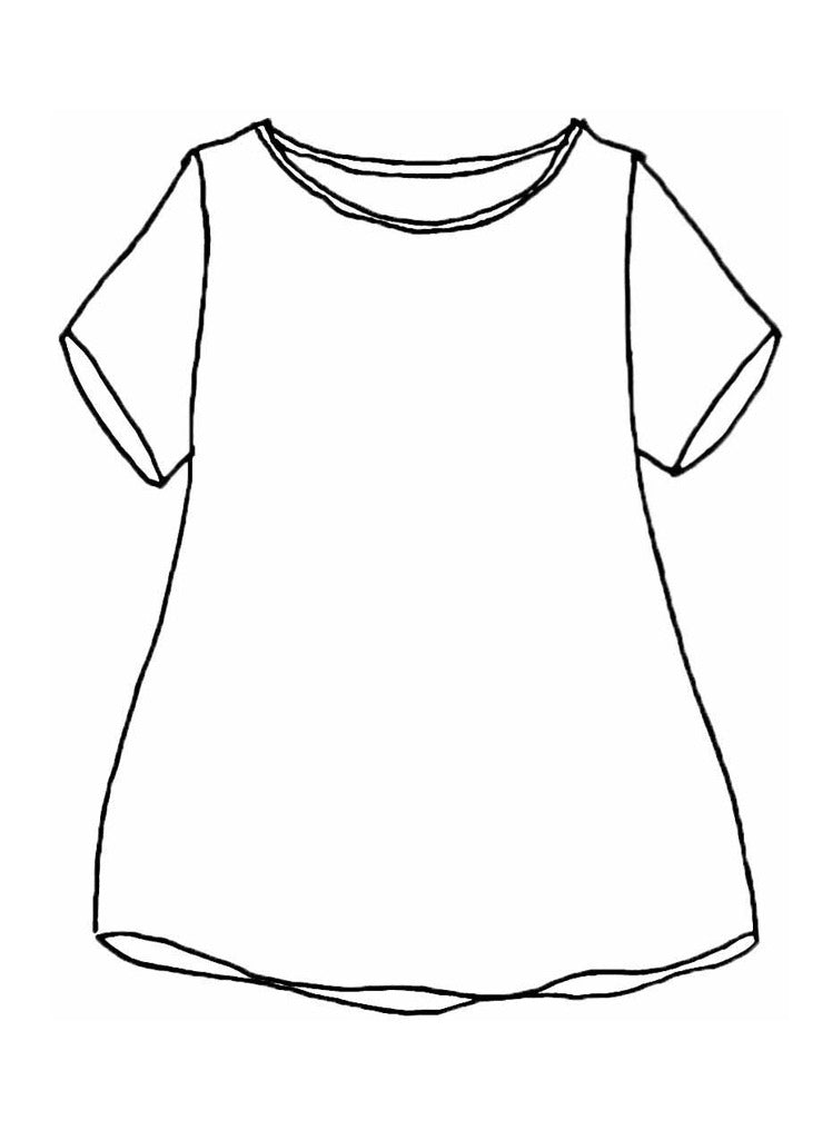 Sun Tee (detailed sketch), Short-sleeved top with a high and rounded neckline, and a generous A-line shape for a flattering fit, woven in 100% Handkerchief-weight Linen, UnderFLAX 2021.