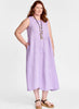 Sybil Dress, shown in Amethyst Yarn Dye.  Model is 5'9" tall, wearing size Medium.