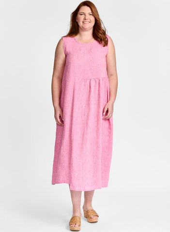 Sybil Dress, shown in Magenta Yarn Dye.  Model is 5'9" tall, wearing size Medium.