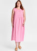 Sybil Dress, shown in Magenta Yarn Dye.  Model is 5'9" tall, wearing size Medium.