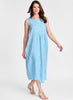 Sybil Dress, shown in Ocean Yarn Dye.  Model is 5'9" tall, wearing size Small.
