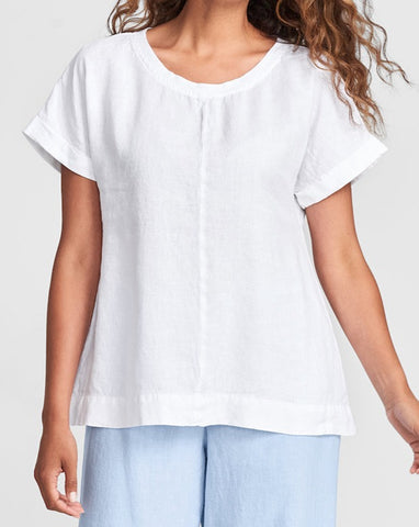 Scoop neck linen blouse EVELYN. Handmade soft linen sleeveless shirt.  Casual linen tank top with scoop neckline and round hemline -  Portugal
