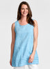 Tuck Tunic, shown in Ocean Yarn Dye.  100% Yarn Dyed Linen.  Model is 5'9" tall, wearing size Small.