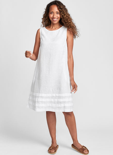 Tuck Dress, shown in White, 100% Linen, FLAX Bold 2022