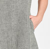 V-Neck Tunic (in Smokey Grid), close-up on two-toned Grid fabric, and side seam pocket detail.