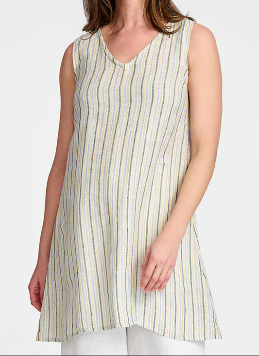 V-Neck Tunic, shown in Summer Stripe.  Model is 5'9" tall, wearing size Small.