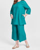 Muse Tunic + Daylily Pant (both shown in Mediterranean, teal).  Model is 5'9" tall, wearing size Medium.  100% Linen.